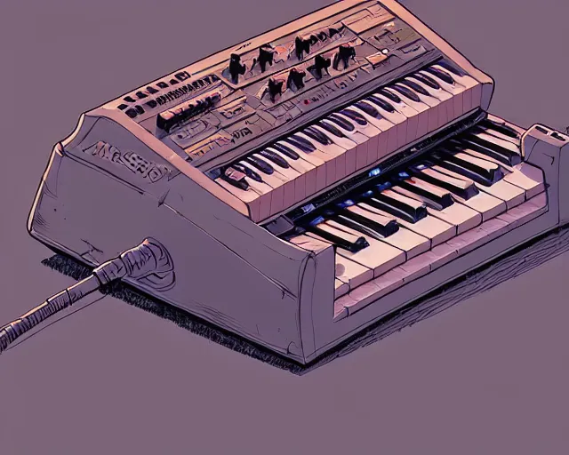 Prompt: a study of cell shaded cartoon of a microKorg synthesizer, subtle colors, post grunge, concept art by josan gonzales and wlop, by james jean, Victo ngai, David Rubín, Mike Mignola, Laurie Greasley, highly detailed, sharp focus, Trending on Artstation, HQ, deviantart, art by artgem