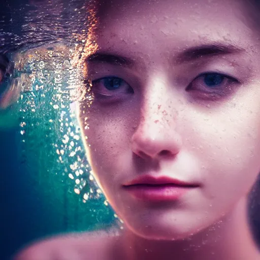 Prompt: portrait of a beautiful girl + skins effy, floating under the deep dream water, beautiful smooth soft light + white petal, by personal photography, art by brookskim, closeup, 4 k, highly detailed, instagram,