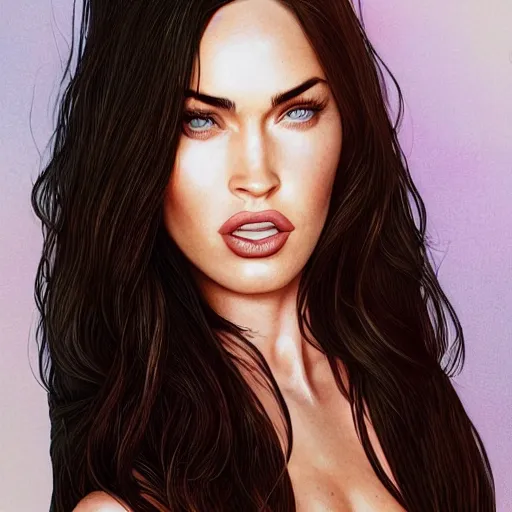 Image similar to megan fox sticking her tongue out. hyperrealistic portrait, photo realistic, poster, artstation, volumetric lighting, digital art, very detailed face by magali villeneuve