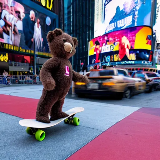 Image similar to A photo of a teddy bear on a skateboard in Times Square