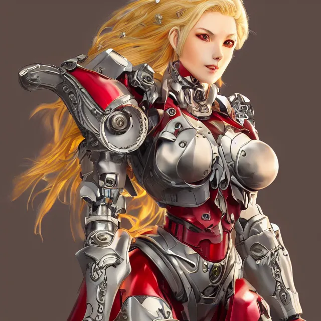 Prompt: studio portrait of lawful good colorful female holy mecha paladin absurdly beautiful, elegant, mature gorgeous blonde gravure idol, ultrafine hyperrealistic detailed face illustration by kim jung gi, highly detailed faces, intricate linework, sharp focus, bright colors, matte, octopath traveler, unreal engine 5 highly rendered, global illumination, radiant light, intricate environment