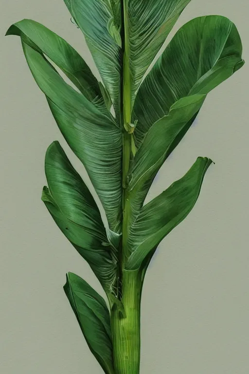 Image similar to ultra realistic illustration, banana plant drawing isolated and closeup, background is white and blank, elegant, highly detailed, digital painting, concept art, smooth, sharp focus, illustration, art by greg rutkowski and alphonse mucha