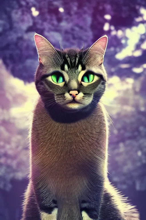 Image similar to a cat looking at the most beautiful thing in the world, wide irises, this is beautiful, volumetric lighting, epic composition, hyper detailed, ultra realistic, sharp focus, octane render, pinterest trending, sense of awe, 4 k