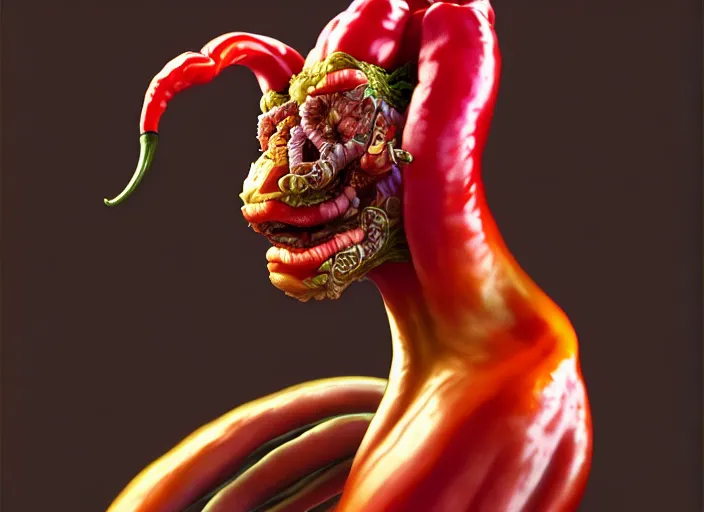 Image similar to a anthropomorphic pepper wearing a lab coat, diffuse lighting, fantasy, intricate, elegant, highly detailed, lifelike, photorealistic, digital painting, artstation, illustration, concept art, smooth, sharp focus, art by frank frazetta and marco bucci and loish and rossdraws and artgerm and alphonse mucha