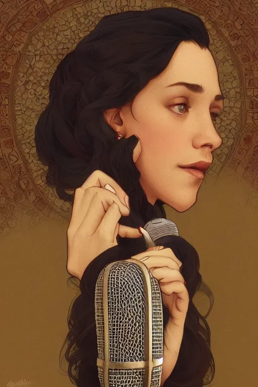 Image similar to beautiful cottagecore Seinfeld holding a microphone. intricate, elegant. highly detailed, digital painting, artstation, concept art, smooth, sharp, focus, illustration. . art by artgerm and greg rutkowski and alphonse mucha