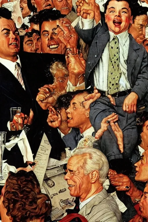 Image similar to the wolf of wall street painted by Norman Rockwell