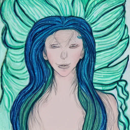 Prompt: portrait of a mermaid with seaweed hair
