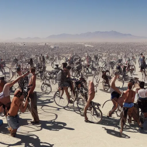 Prompt: angry stock brokers at burning man