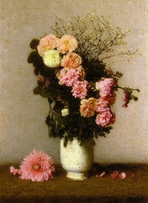 Prompt: 🌸💐🌷🌼 by henri fantin - latour, oil on canvas, still life