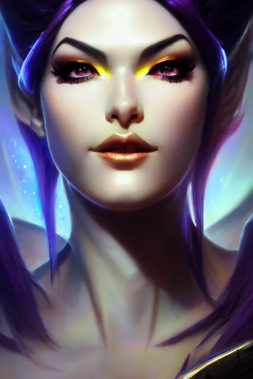 Image similar to pretty widowmaker from overwatch, fantasy, fantasy art, character portrait, portrait, close up, highly detailed, scifi art, intricate detail, amazing detail, sharp focus, vintage fantasy art, vintage sci - fi art, radiant light, trending on artstation, caustics, by boris vallejo