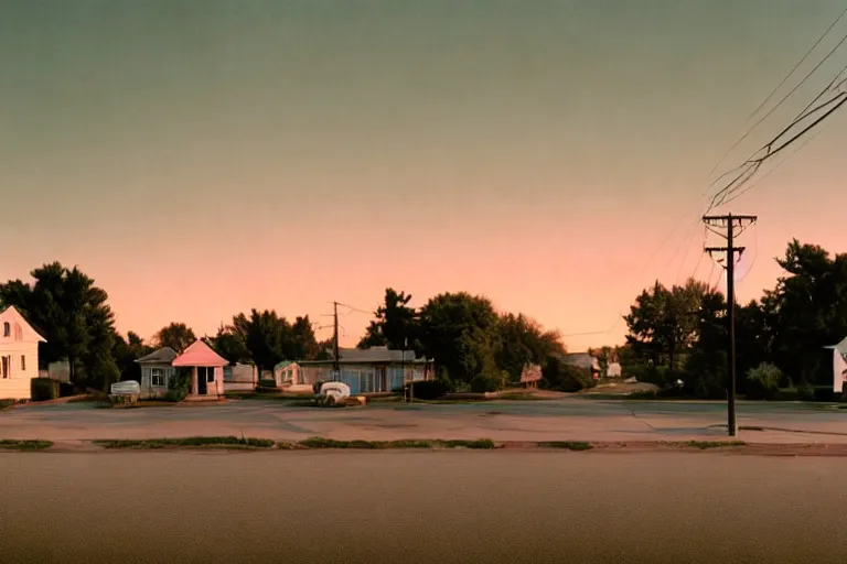 Image similar to a detailed cinematic render of a utopian 1 9 5 0 s american suburbs at sunset by steven outram, photoreal, 4 k, photography by todd hido