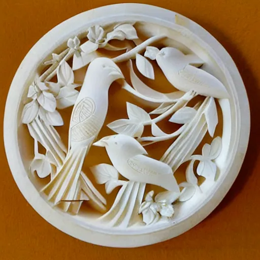 Image similar to ivory carving with birds lemons and jungle leafs