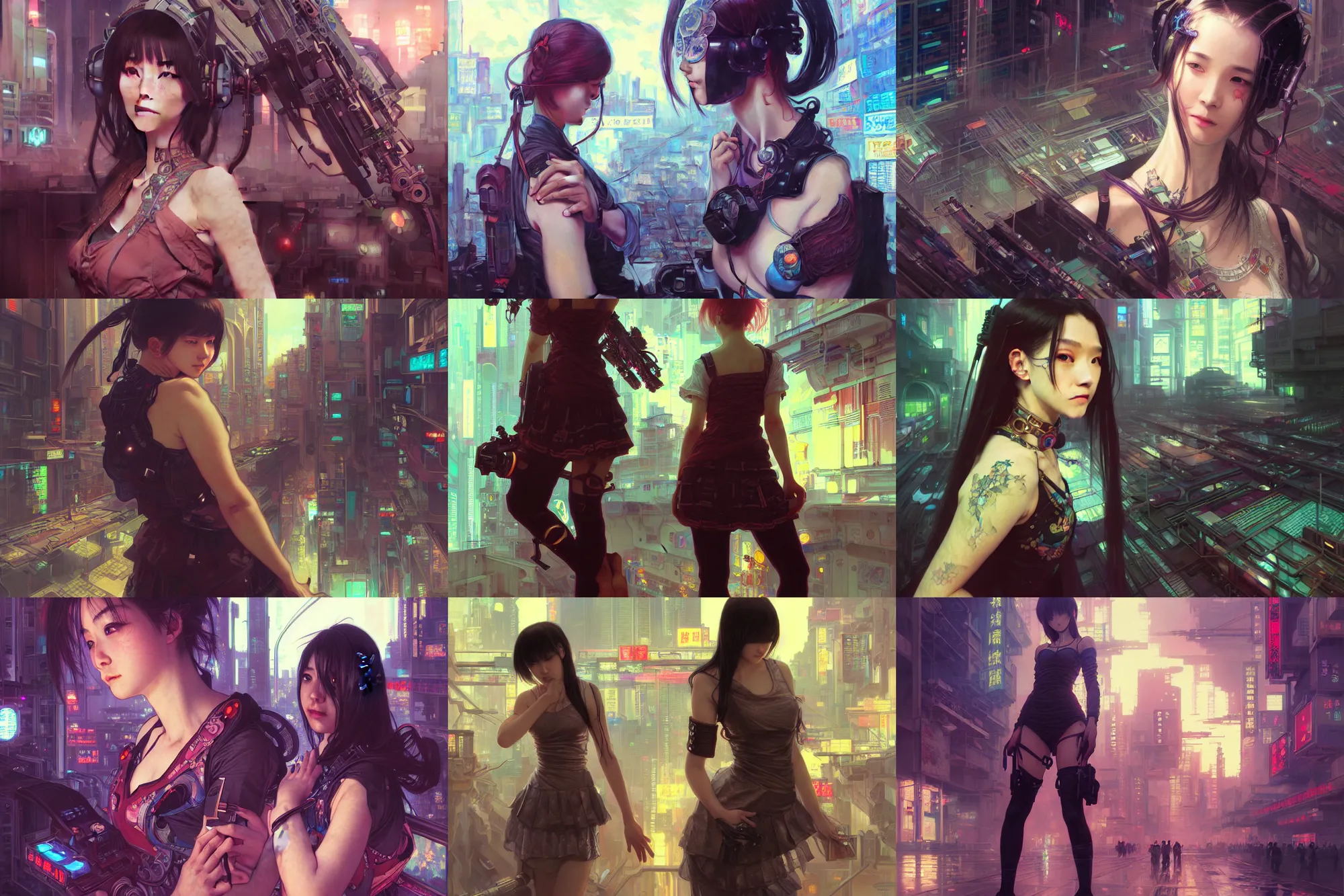 Prompt: ultra realistic beautiful cyberpunk kowloon techno art, beautiful alluring anime school girl, sci - fi, fantasy, intricate, elegant, highly detailed, digital painting, artstation, concept art, smooth, sharp focus, illustration, art by alphonse mucha and artgerm and tian zi and krenz cushart and marc simonetti