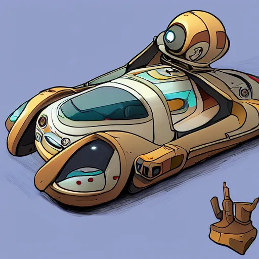 Prompt: deponia art style retrofuturism car concept