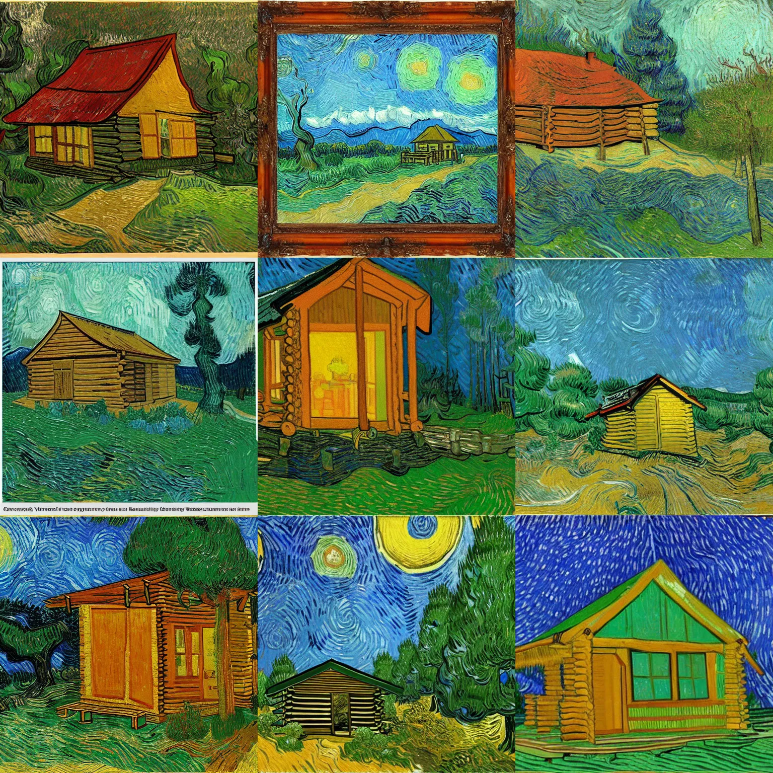 Prompt: [ a log cabin in the forest ] [ van gogh ] [ water ]