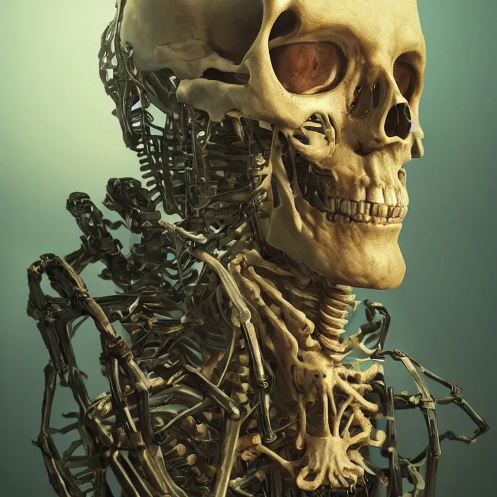 Prompt: portrait of skeleton as Keanu. intricate abstract. intricate artwork. nightmare fuel. by Tooth Wu, wlop, beeple, dan mumford. octane render, trending on artstation, greg rutkowski very coherent symmetrical artwork. cinematic, hyper realism, high detail, octane render, 8k, iridescent accents