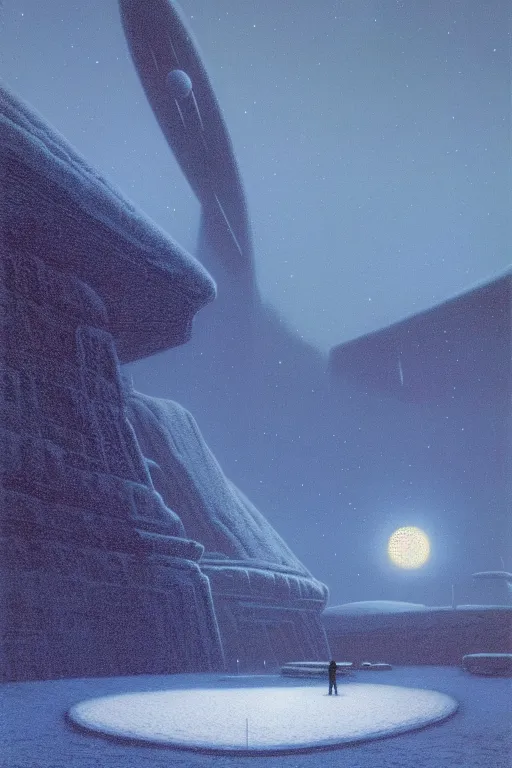 Image similar to emissary space by arthur haas and bruce pennington and john schoenherr, cinematic matte painting, photo realism, dark color palate, blue hour light snow