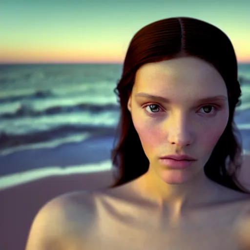 Prompt: photographic portrait of a stunningly beautiful latin renaissance female in soft dreamy light at sunset, beside the ocean, soft focus, contemporary fashion shoot, in a denis villeneuve and tim burton movie, by edward robert hughes, annie leibovitz and steve mccurry, david lazar, jimmy nelsson, extremely detailed, breathtaking, hyperrealistic, perfect face, octane render