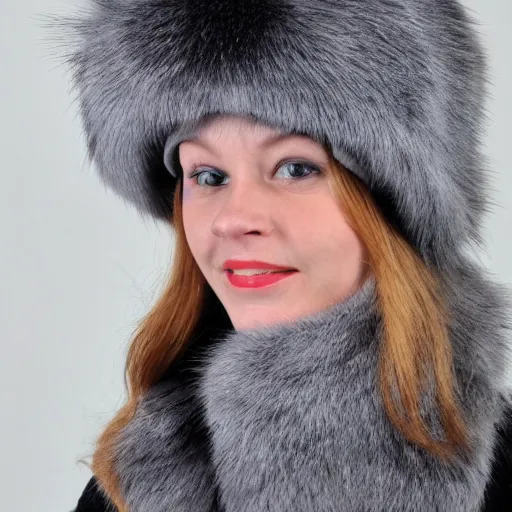 Image similar to gray fur hat soviet russian winter fur cap with earflaps ushanka