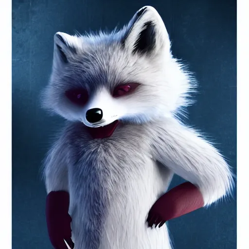 Prompt: studio quality advertising photo depicting an anthropomorphic arctic fox furry dressed up as a character in Final Fantasy