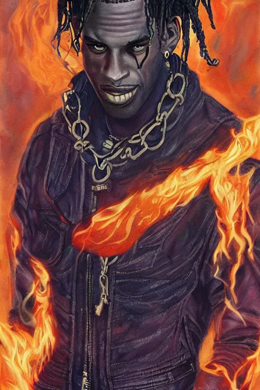 Image similar to an in game portrait of travis scott as hades, art by jen zee.