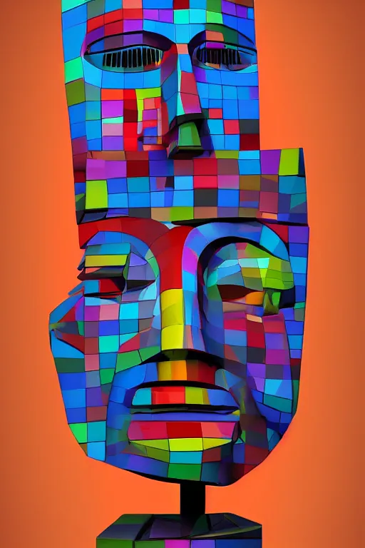 Image similar to cubist moai statue cutout digital illustration cartoon colorful beeple