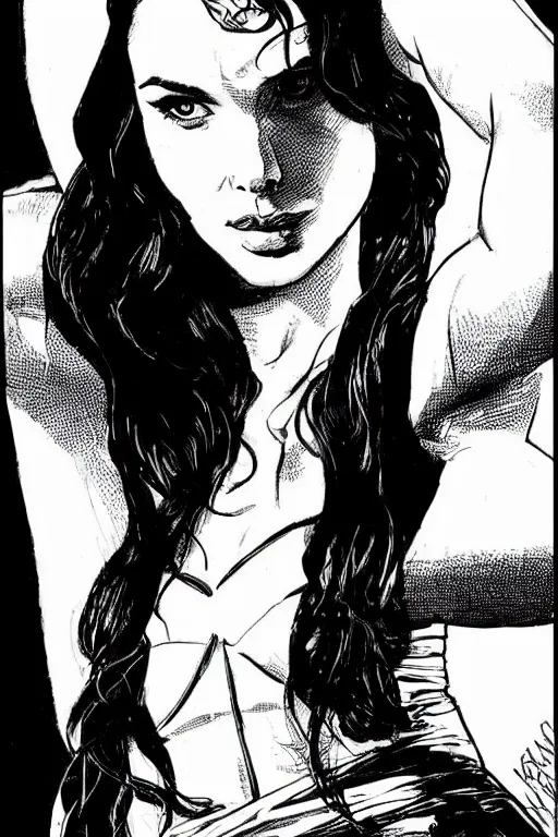 Image similar to portrait of gal gadot, stunning dress, style of guido crepax