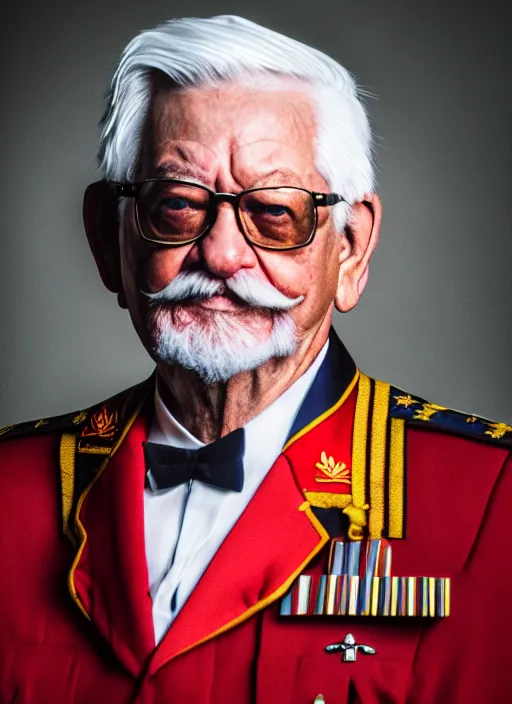 Image similar to dslr portrait still of colonel harland david sanders, 8 k, 8 5 mm, f 1. 8