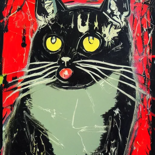 Image similar to black cat painted by jackson pollock