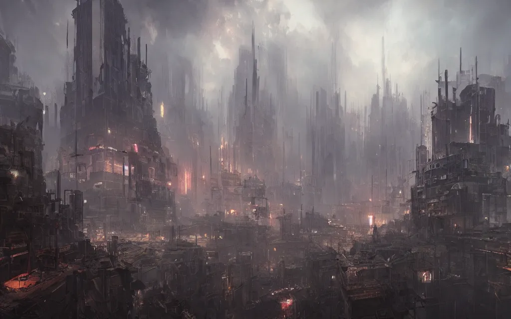 Image similar to apocalyptic city, concept art by greg rutkowski, highly detailed, 8 k, trending on artstationhq