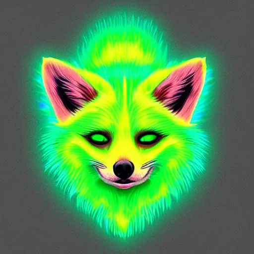 Prompt: lime green digital lime green fox, retrowave palette, digital world, highly detailed, electric breeze, anatomically correct vulpine, synth feel, fluffy face, ear floof, flowing fur, super realism, accurate animal imagery, 4 k digital art