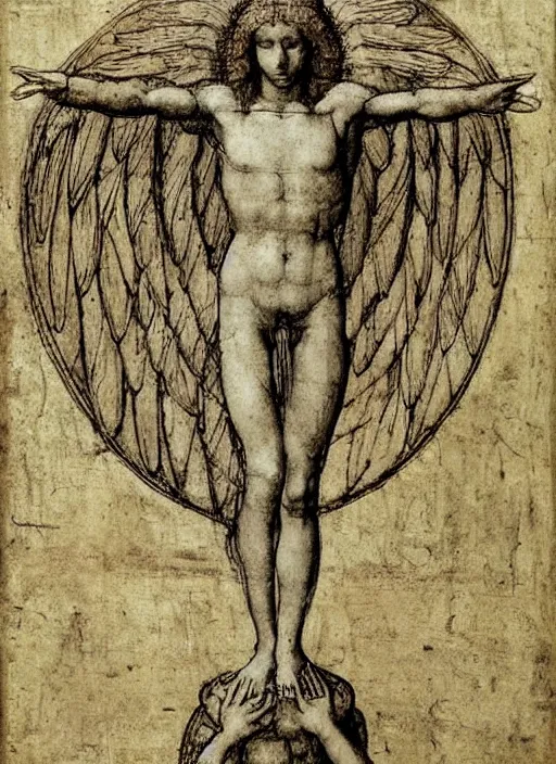 Prompt: Vitruvian angel by Leonardo Davinci