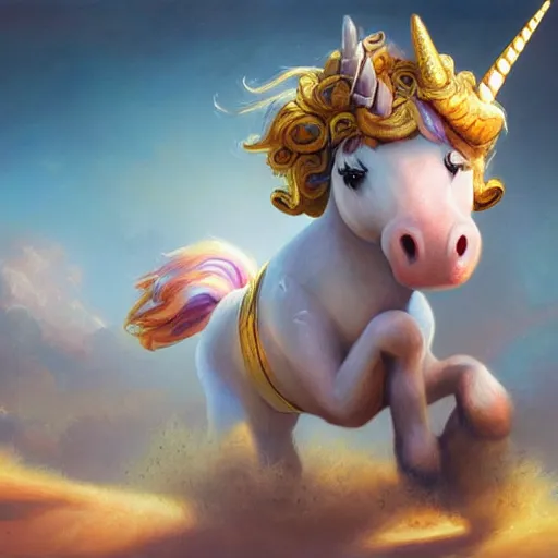 Prompt: An adorable whimsical unicorn, highly detailed, digital painting, artstation, concept art, smooth, sharp focus, studio light, by Justin Gerard,