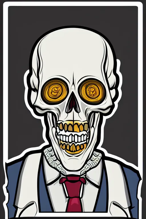 Image similar to A portrait of a skeleton in a suit, sticker, colorful, illustration, highly detailed, smooth and clean vector curves, no jagged lines, vector art, smooth