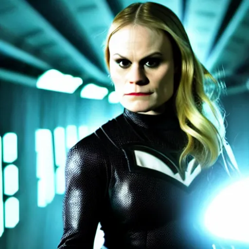 Image similar to anna paquin as a super villain, 4 k, cinematic, action scene, soft light