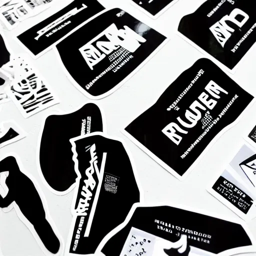 Prompt: black on white vetements graphic design stickers in style of david rudnick, eric hu, y 2 k, brutalism