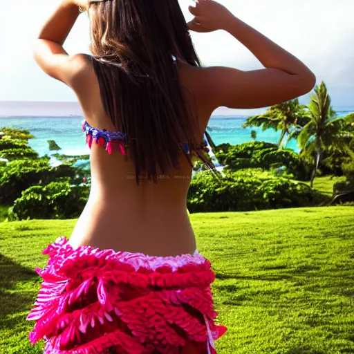 Prompt: Hawaii girl in a hula skirt