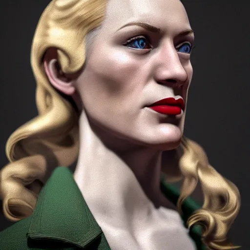 Image similar to A Hearts of Iron IV portrait of a blonde German actress with high cheekbones. Good bone structure. Dressed in 1940s style. Highly detailed, fine Art, high detail, great lighting, 8k resolution, masterpiece, concept art, illustration, clear eyes, painting oil on canvas, octane render, HDR, trending on artstation, 4k, 8k, HD