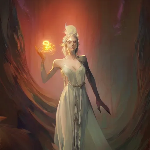 Image similar to a beautiful sorceress in long flowing robes, by charlie bowater, loish, peter mohrbacher, artgerm, greg rutkowski, krenz cushart, wlop, trending on artstation