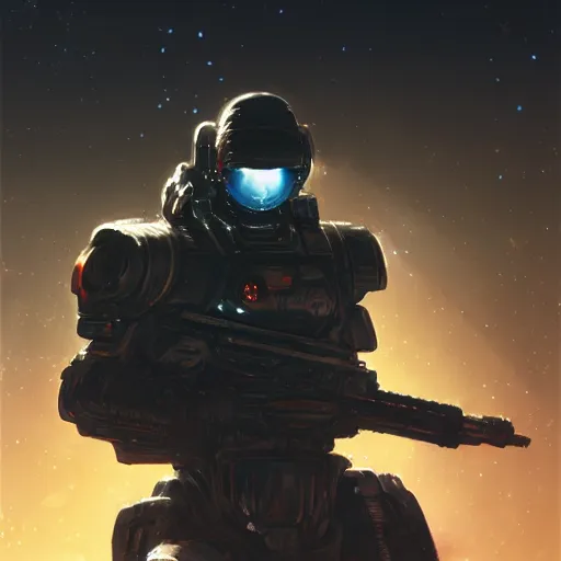 Image similar to bokeh, beautiful detail, stars in the sky, cybernetic, sci-fi space game art, jeon Jungkook holding a gun. alien planet art by Akihito Yoshitomi AND Yoji Shinkawa AND Greg Rutkowski, Mark Arian trending on artstation