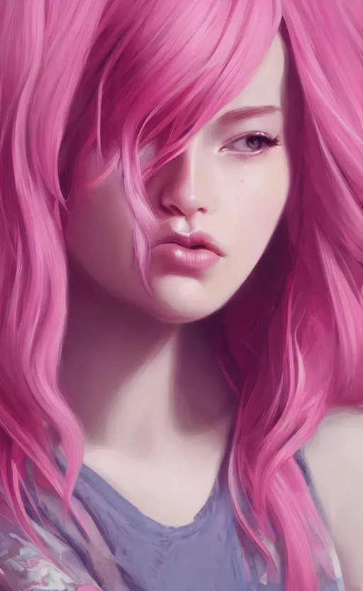 Image similar to teen girl, pink hair, gorgeous, amazing, elegant, intricate, highly detailed, digital painting, artstation, concept art, sharp focus, illustration, art by Ross tran