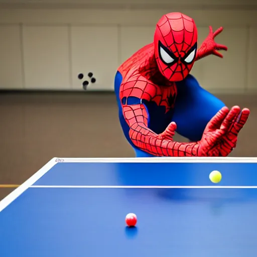 Image similar to spiderman playing table tennis on the moon