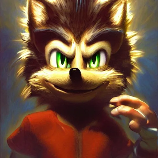 Prompt: a portrait of sonic the hedgehog. highly detailed painting by gaston bussiere, craig mullins, j. c. leyendecker, furry