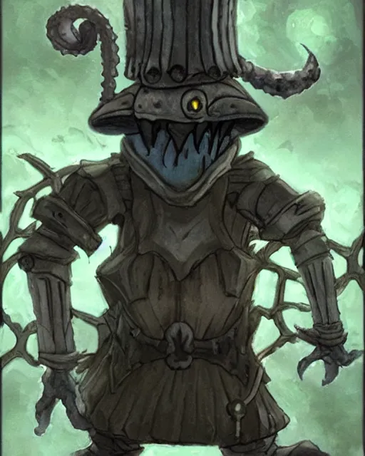 Image similar to squidward as a dark souls boss