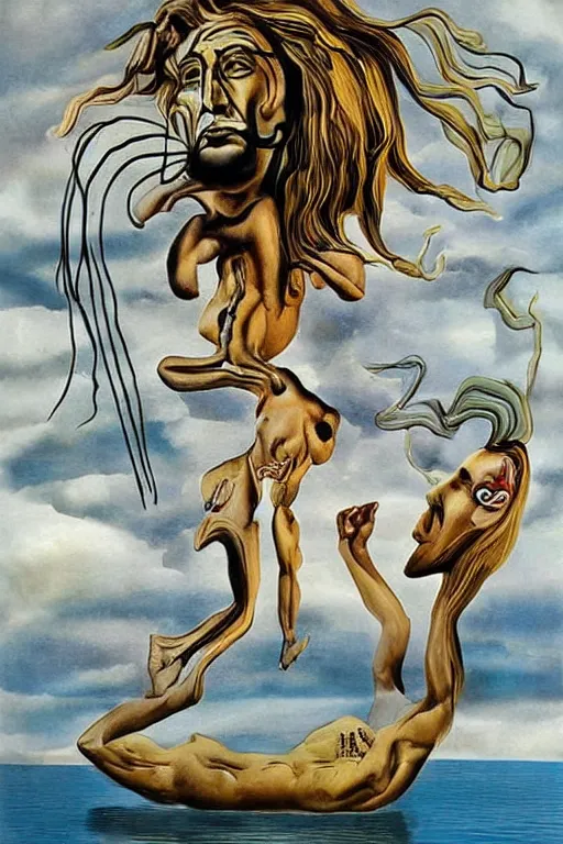 Prompt: lad river defender in the style of salvador dali