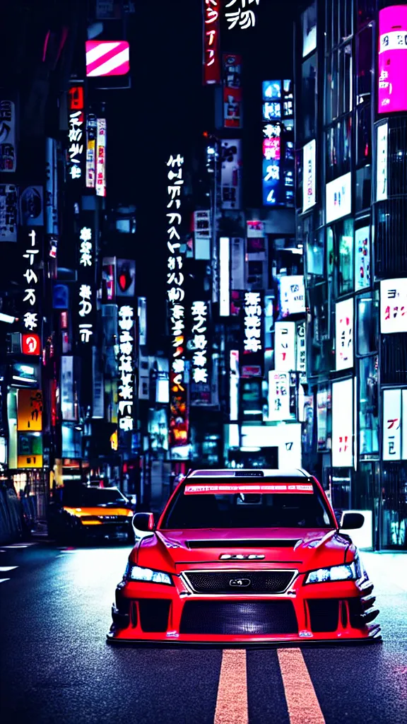 Image similar to a car drift spec BN-sports JZX100 in middle of road, shibuya prefecture, city sunset street lights, cinematic color, photorealistic, highly detailed