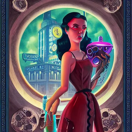 Prompt: Lofi Lovecraft Lovecraftian BioShock portrait Pixar style by Tristan Eaton Stanley Artgerm and Tom Bagshaw