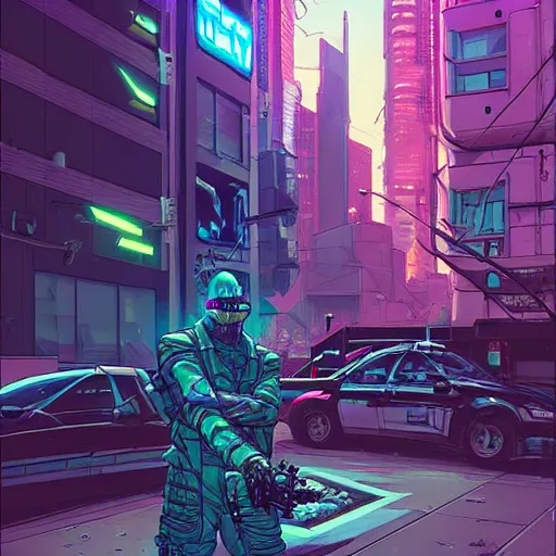 Image similar to A cyberpunk shark cyborg on the street of a cyberpunk city, Dutch angle, 150 mm, art by Josan Gonzalez, sci-fi, highly detailed, digital painting, artstation, smooth, sharp focus, illustration, concept art by Josan Gonzalez and James Gurney and Mœbius