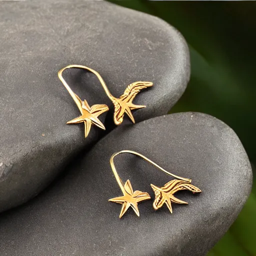 Prompt: bronze star shaped stone embroidered earrings, ultra realistic, clean,