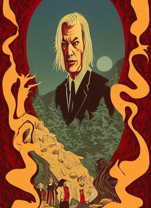 Prompt: twin peaks movie poster art by charles vess